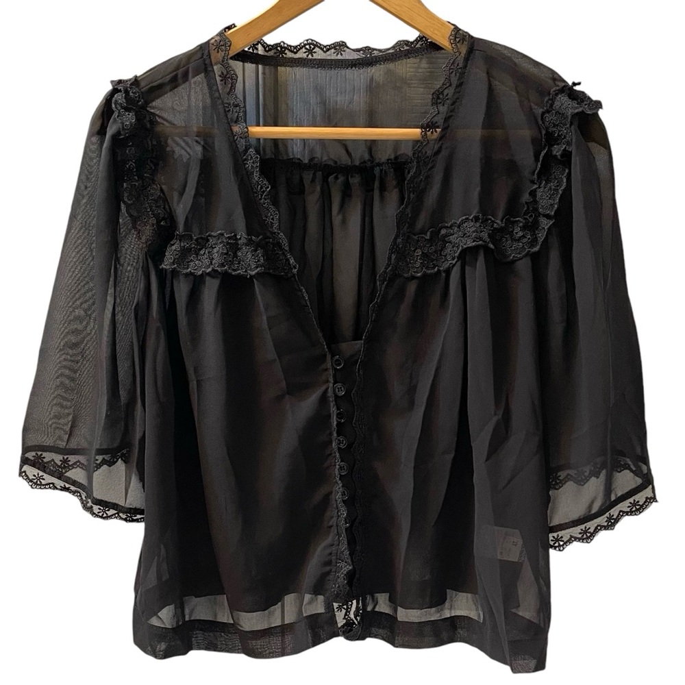 Chic Black Ruffle Button-Up Blouse - Picture 4 of 8